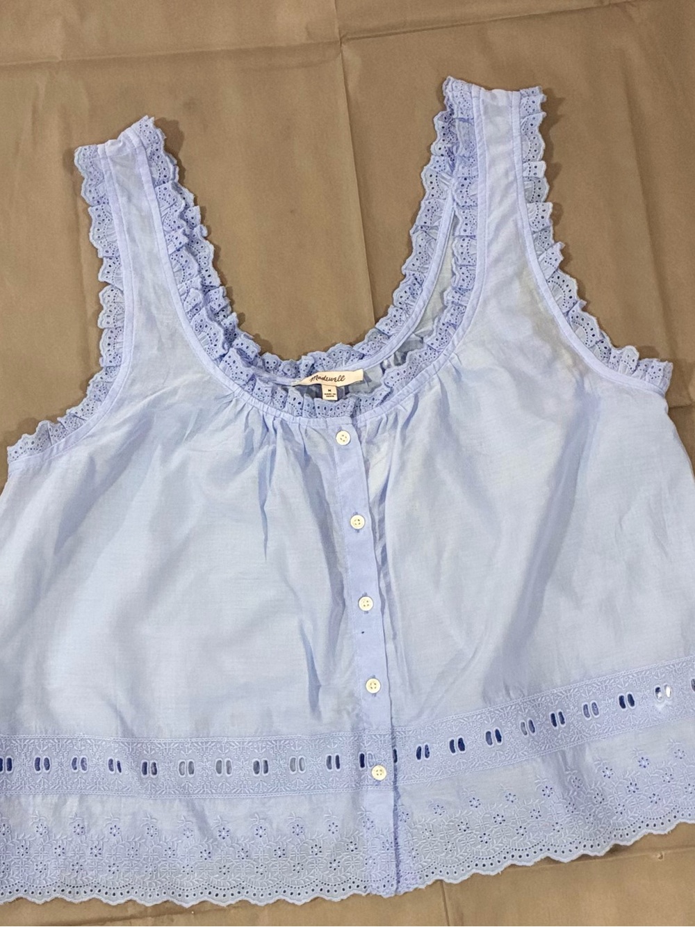 Madewell Light Blue Lace-Trim Button Front Tank - Picture 2 of 7